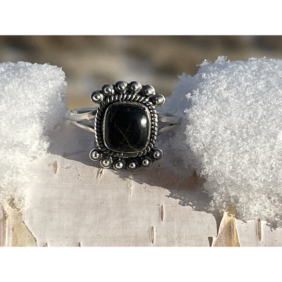 925 Sterling Silver Genuine Blackjack Turquoise Stone Southwestern Ring Sz 9 - Picture 8 of 15